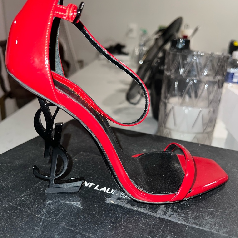 Saint Laurent Opyum 110 in Patent Leather Heeled Sandal Red Size 36.5